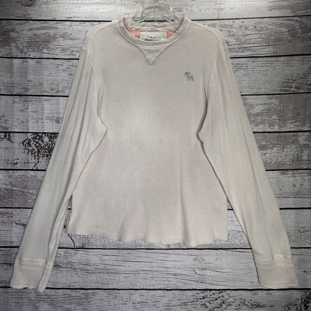 Abercrombie & Fitch Waffle Knit Sweatshirt Men's Xl Distressed Moose Embroidered